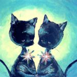 星空と黒猫　パートナーリングのご依頼で異性、同性問わずつけられるというイメージとブランドのイメージから黒猫で表現しました。