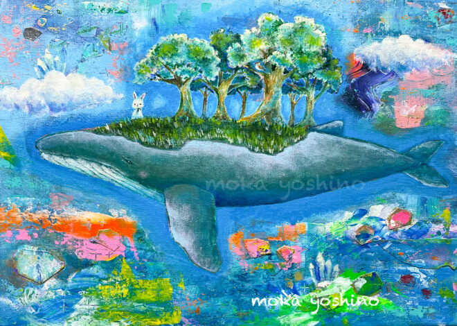 半抽象画のくじらの絵