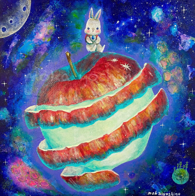 リンゴとうさぎの絵