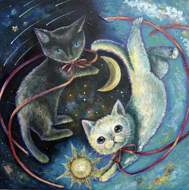 黒猫と白猫の絵